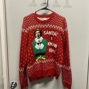 Elf‎ Ugly Christmas Sweater Mens Graphic Buddy Santa I Know Him Red XL Excellent
